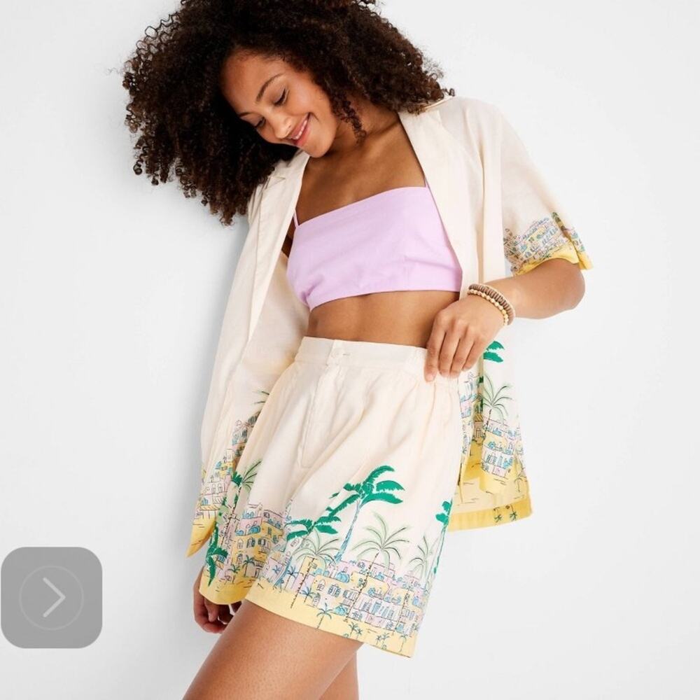 FUTURE COLLECTIVE Jenee Naylor Target Resort Linen Blend Tropical Shorts XXS NWT